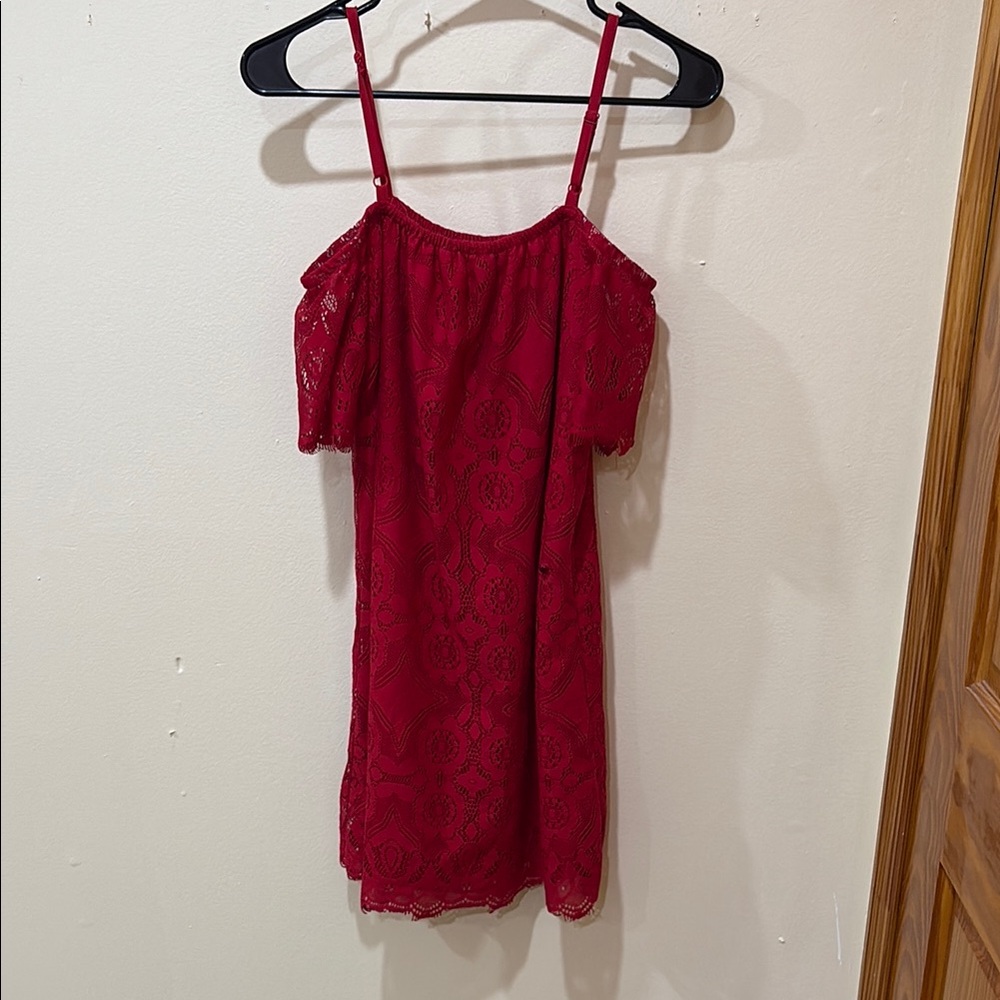 Red Lace Cold Shoulder Dress
